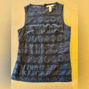 BANANA REPUBLIC |  Navy Top w Lace & Beads